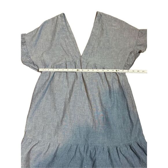 ASOS Washed Denim Low Vneck Babydoll dress Ruffle sleeves & Hem Sz 8 - Picture 5 of 9